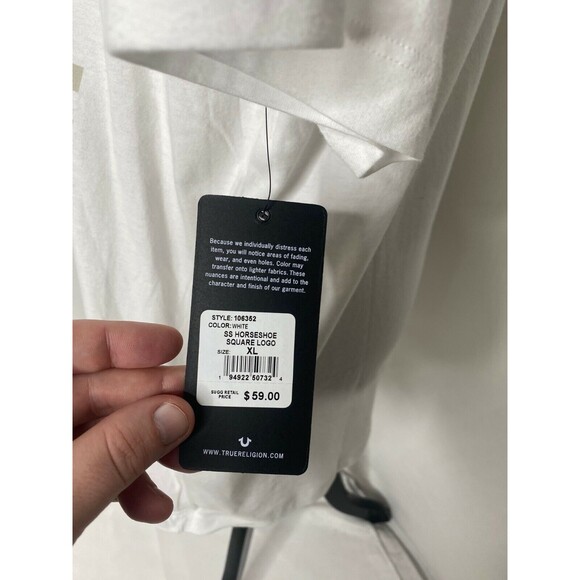 True Religion Men's Shirt White Short Sleeve Horseshoe Logo Crewneck Size XL - Picture 8 of 8